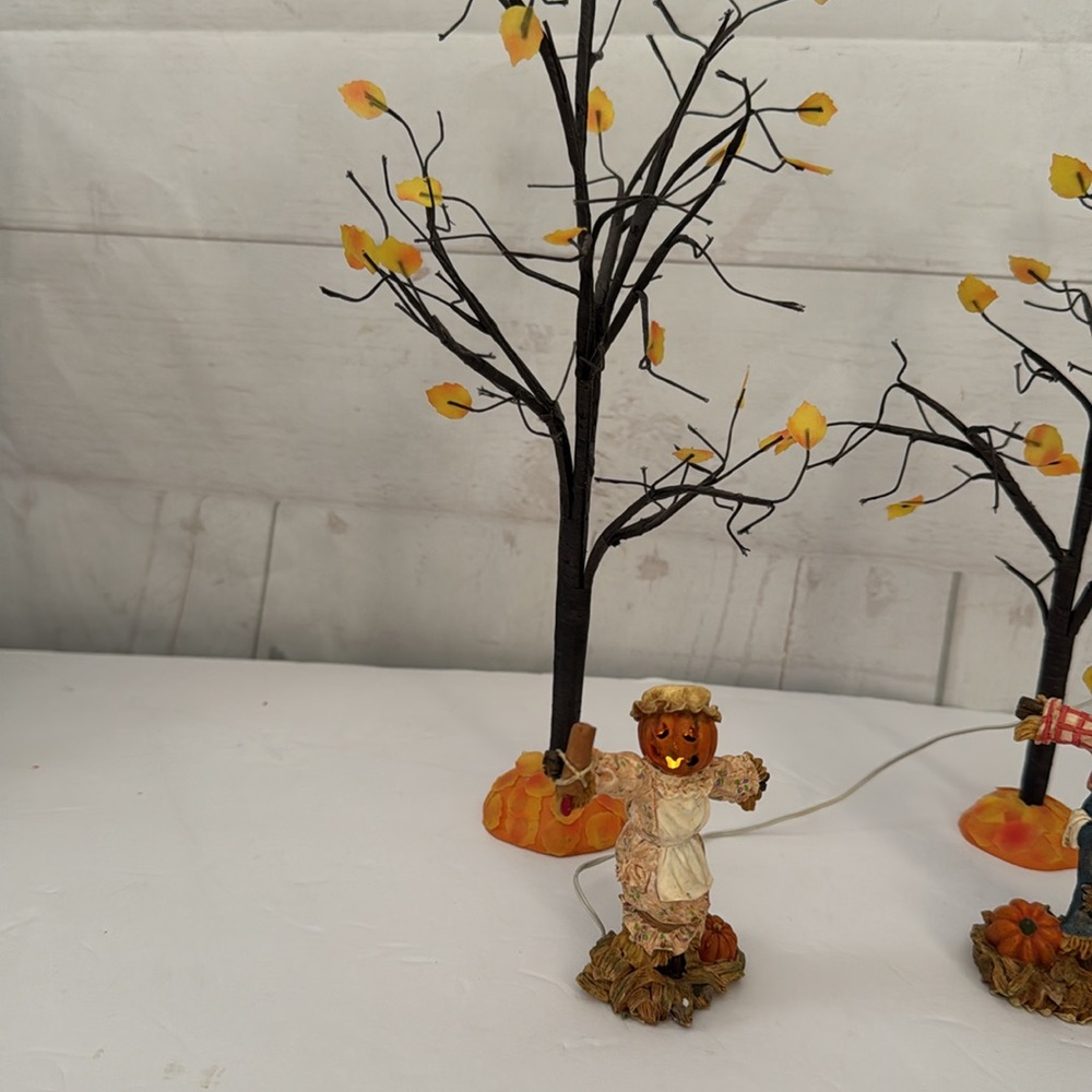 Department 56 Lighted Halloween Scarecrows and 2 Fall Trees - Picture 3 of 11